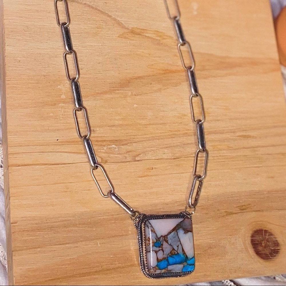 Turquoise & Sterling Silver Paper Clip Necklace